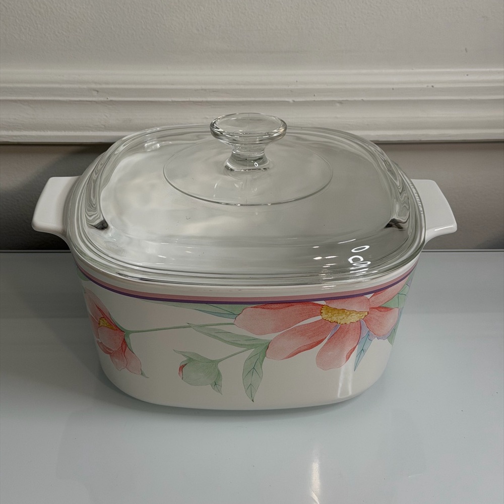 Floral Ceramic Casserole Dish with Glass Lid - Pink Flower